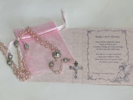 Pink Baby Keepsake Rosary w/ Silver Shells